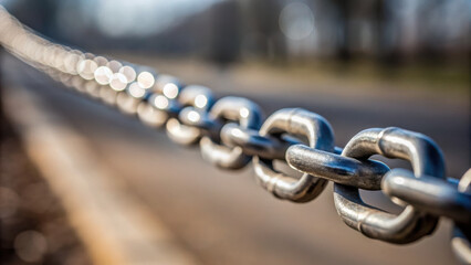 Naklejka premium close up view of metallic chain showcasing its links shine, emphasizing importance of wear maintenance for durability