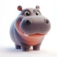 3d cute animation of a hippo on white background