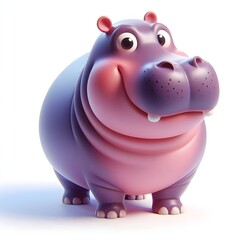 3d cute animation of a hippo on white background