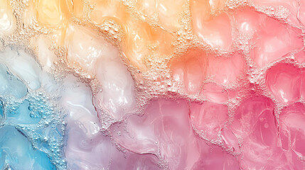 Obraz premium Elegant liquid pink, beige, and blue translucent glass background with a shiny, transparent texture. Perfect for modern, creative, and luxury designs. Smooth, glossy, and dreamy