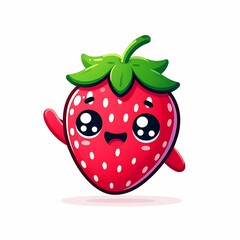 Obraz premium Waving Kawaii Strawberry Cartoon Suitable for creative agency pitch deck visuals