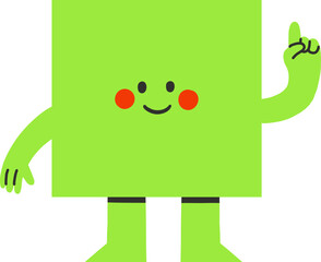 Green square character with raised finger