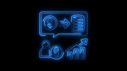 Neon style animated financial growth and investment concept depicting business success and wealth accumulation on black background
