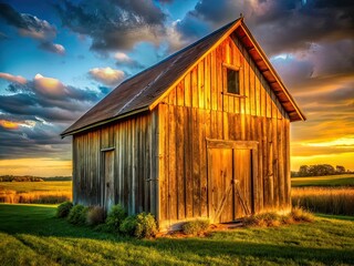 Obraz premium Old Wooden Granary Shed Countryside Low Light Photorealistic