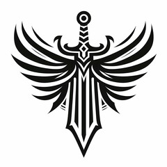 Obraz premium Winged Sword Emblem Bold Design suitable for corporate business card systems