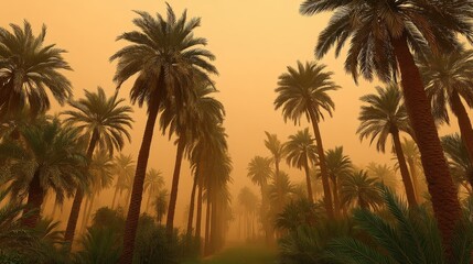 Dust Storm Engulfing Palm Oasis Pathway