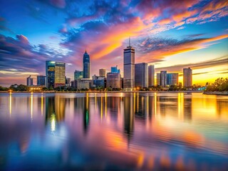 Obraz premium Perth Sunset Cityscape Swan River Mill Point Long Exposure