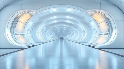 Fototapeta premium Futuristic, light-filled corridor leading to an unseen destination.