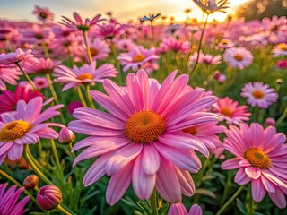 Obraz premium Pink Marguerite Landscape Photography - AI Art, Floral, Nature