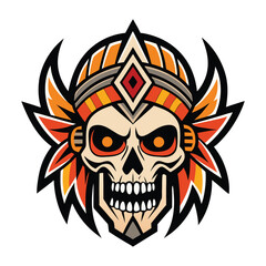 Rock tattoo  vector illustration depicts a winged skull with a fiery design, a horror-themed symbol reminiscent of a Rock tattoo