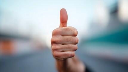 Close Up of a Thumbs Up Gesture Against a Blurred Background