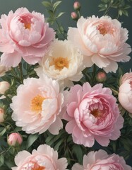 Delicate watercolor peonies & roses, vintage aesthetic  , shabby chic, floral