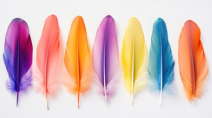Colorful feathers in a rainbow gradient