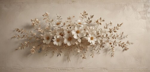 Delicate floral motif on rough plaster, wallpaper effect , soft, delicate floral