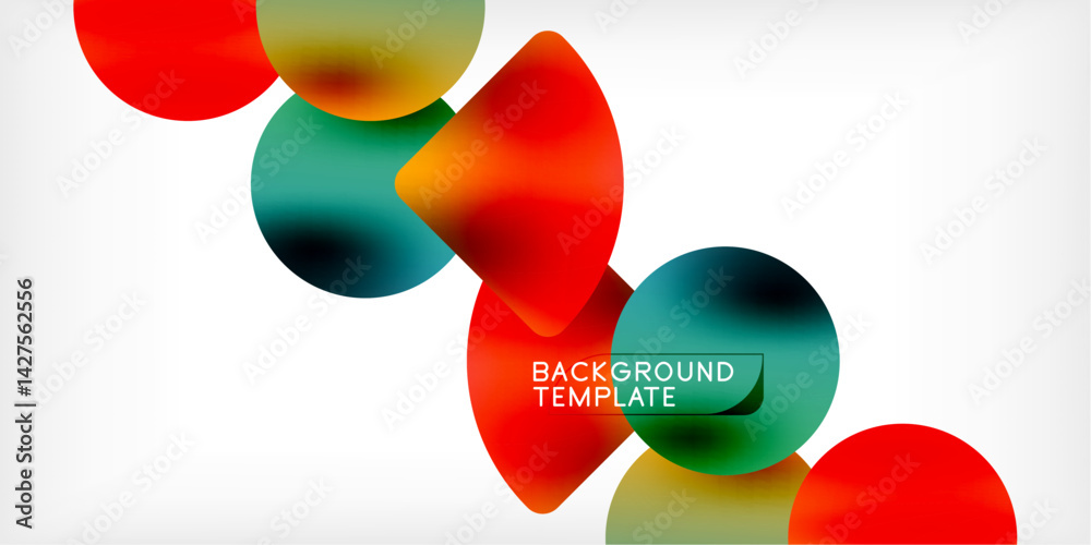 Aufkleber Abstract colorful shapes overlap, creating dynamic composition. Gradient fills provide depth, modern aesthetic. Background template suitable for various designs, presentations.