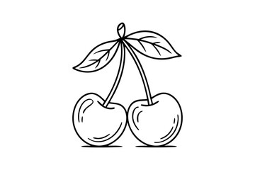 
Hand Drawn Cherries with Leaves Vector Illustration