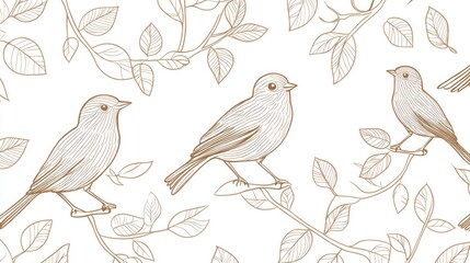 Fototapeta premium Elegant bird and leaf pattern