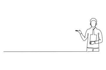 Continuous one line drawing of Boy Holding book. Single line drawing illustration of Little boy with book. International Children's Book Day concept vector art. Doodle line illustration.