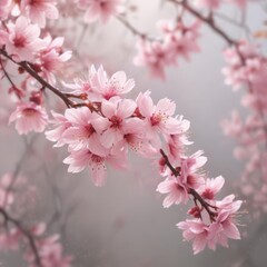 Fototapeta premium Delicate pink sakura petals drift on gentle spring breeze, soft focus background , peaceful, blurred