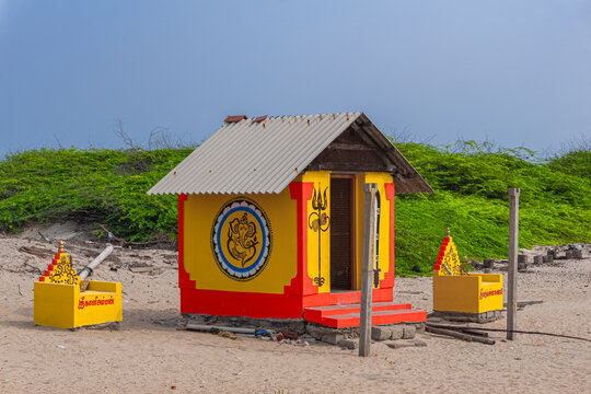 Sri Kaaliamman & Sri Karuppannasaamy temple at Dhanushkodi south-eastern tip of Pamban Island, Tamil Nadu State, India. Dhanushkodi is an abandoned town. it was destroyed during the Rameswaram cyclone