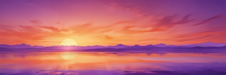 Fluid orange and purple watercolor washes, sunset effect,  dreamy,  artistic