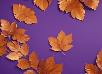 Dry orange metallic leaves, violet backdrop  Geometric leaf arrangement creates striking contrast , image, element