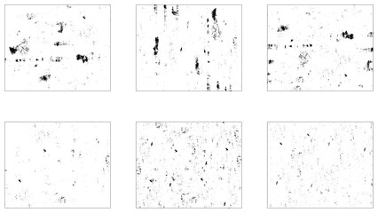 Dirty borders collection on white background. Abstract grunge concrete wall distressed texture background set isolated on transparent.