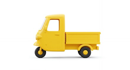 Fototapeta premium Bright Yellow Cartoon Truck on White Background Side View Isolated