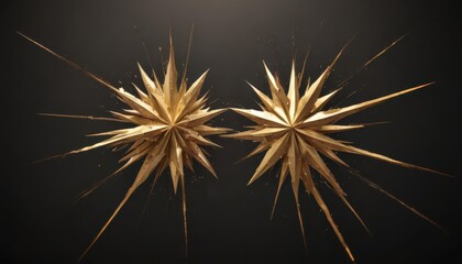Obraz premium Gleaming gold foil starburst, sharp points, dark backdrop, paper, luxury, elegant