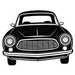 Classic Car Front View Black and White Illustration