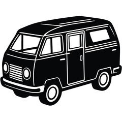 Classic Vintage Camper Van Black and White Silhouette