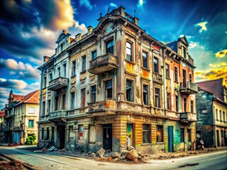 Fototapeta premium Sarajevo War-Torn Building Tilt-Shift Photo