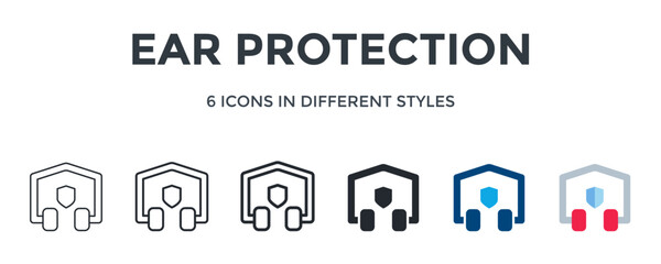 Ear Protection Icon In Different Style Vector Illustration. Designed In Thin Line, Regular Line, Bold Line, Glyph, Color Fill, And Flat Style Can Be Used For Web