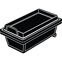 Black and White Illustration of a Wheeled Storage Bin