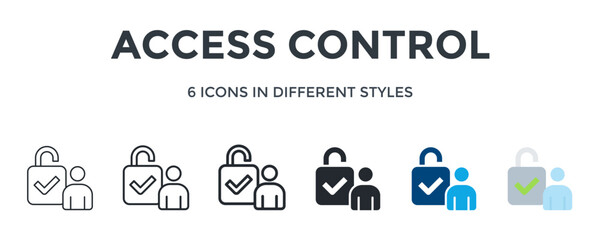 Access Control Icon In Different Style Vector Illustration. Designed In Thin Line, Regular Line, Bold Line, Glyph, Color Fill, And Flat Style Can Be Used For Web