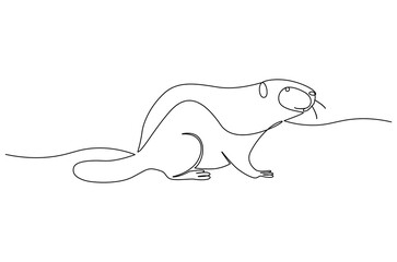 Continuous one line drawing of Beaver. Single line drawing illustration of Animal Beaver. International Beaver Day concept vector art. Doodle line illustration.