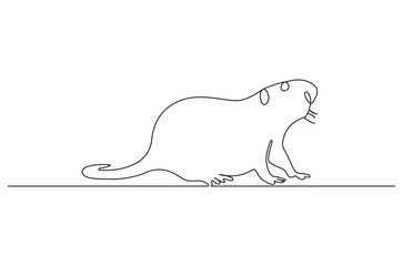 Continuous one line drawing of Beaver. Single line drawing illustration of Animal Beaver. International Beaver Day concept vector art. Doodle line illustration.