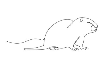 Continuous one line drawing of Beaver. Single line drawing illustration of Animal Beaver. International Beaver Day concept vector art. Doodle line illustration.