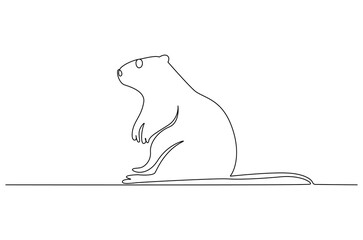 Continuous one line drawing of Beaver. Single line drawing illustration of Animal Beaver. International Beaver Day concept vector art. Doodle line illustration.