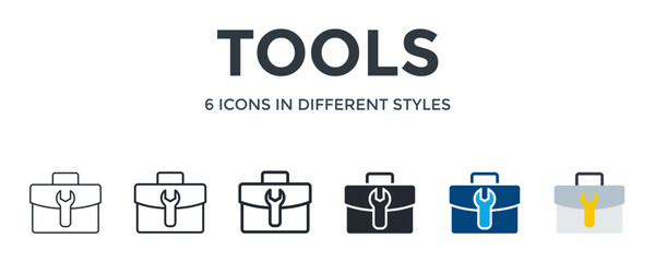 Tools Icon In Different Style Vector Illustration. Designed In Thin Line, Regular Line, Bold Line, Glyph, Color Fill, And Flat Style Can Be Used For Web