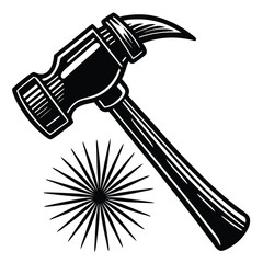 Vintage Black and White Claw Hammer Illustration