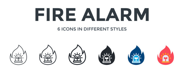Fire Alarm Icon In Different Style Vector Illustration. Designed In Thin Line, Regular Line, Bold Line, Glyph, Color Fill, And Flat Style Can Be Used For Web