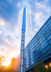 Fototapeta premium Illuminated architectural sculpture urban space photography evening light contemporary design concept