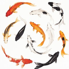 Naklejka premium Colorful Koi fish in a circular pattern
