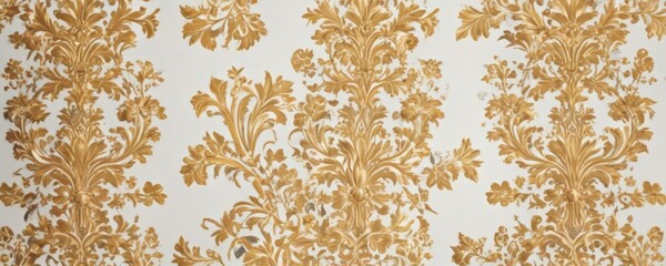 Intricate gold floral damask, white background,  white background,  seamless, damask