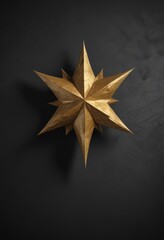 Intricate gold paper star, crumpled texture, black background,  handmade,  elegant,  detail