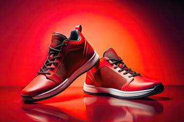 Silhouette Sneakers Red Background AI Photo