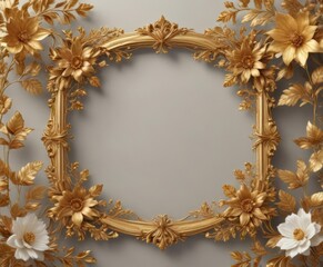 Intricate gold leaf & flower frame, luxurious botanical design,  background,  premium