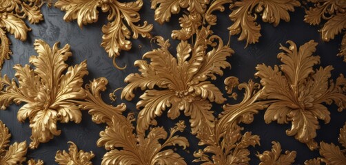 Intricate gold leaf baroque pattern, jewel tones, damask, rich, aesthetic