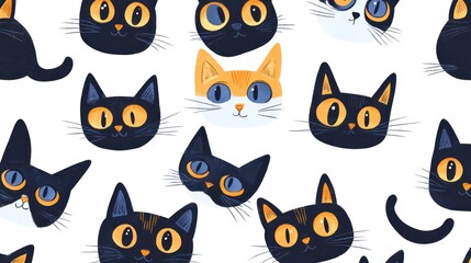 Fototapeta premium Cute cat heads pattern